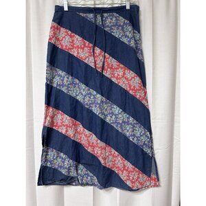 Vintage Crazy Horse 90s Chambray Jean Denim Floral Patchwork Skirt Boho Hippie 8
